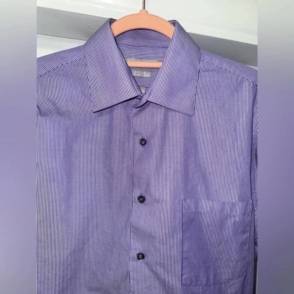 Van Heusen Fitted Button Down Shirt, Purple & White Stripes - Picture 7 of 10